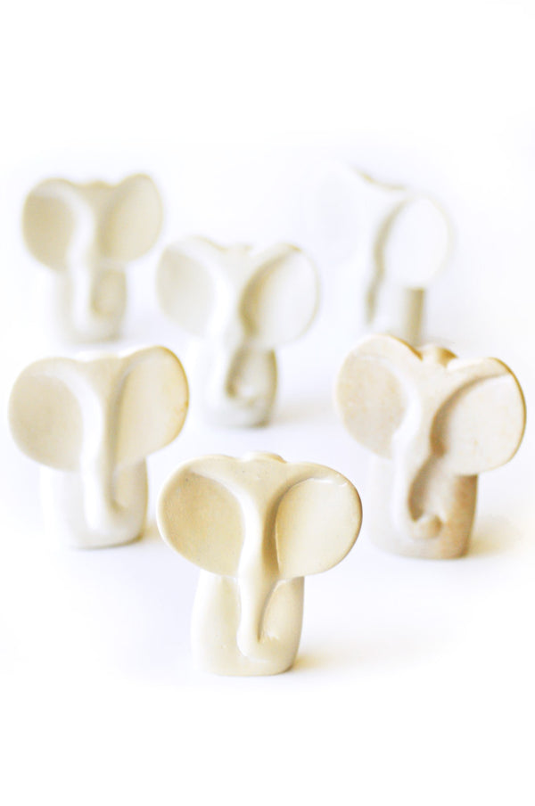 Set of Six - Natural Soapstone Mini Elephant Busts