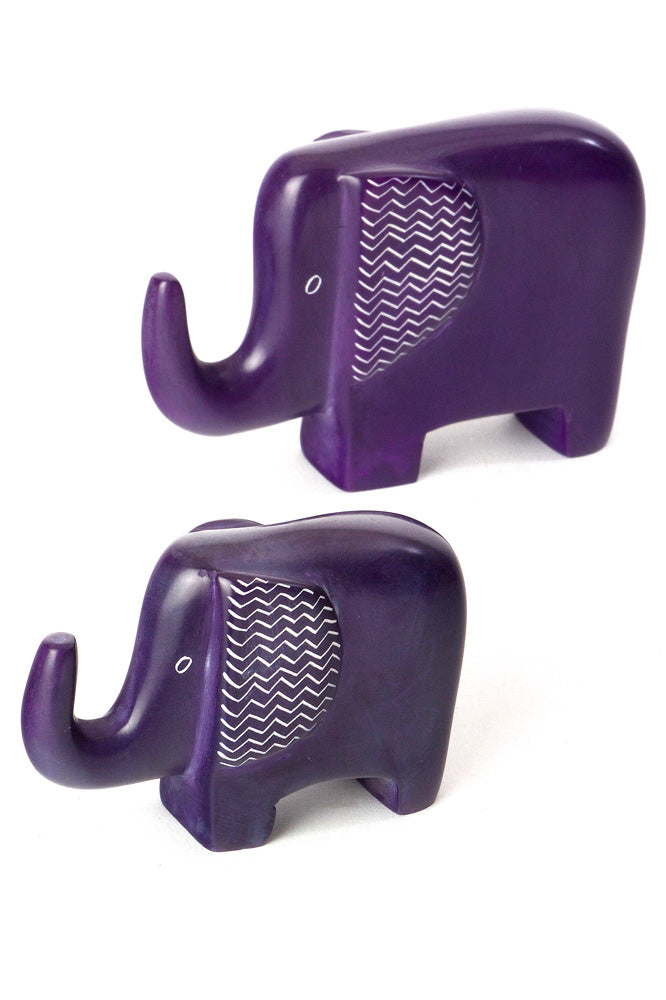 Purple Bashful Zig-Zag Elephant Soapstone Sculptures