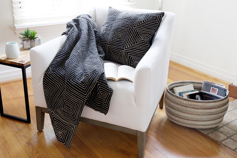 Black Segou Squares Organic Cotton Mudcloth Throw