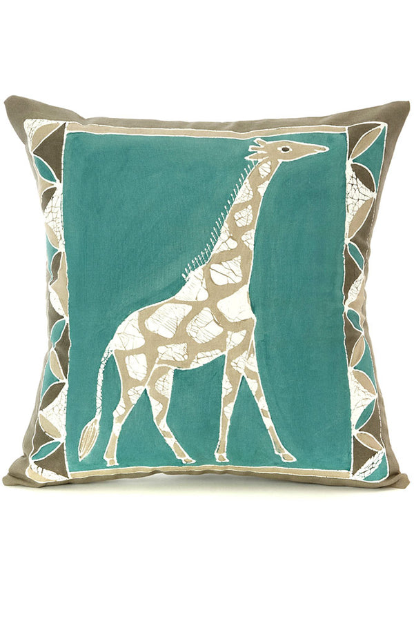 Zambian Hand Painted Bush Sky Giraffe Pillow Cover with Optional Insert