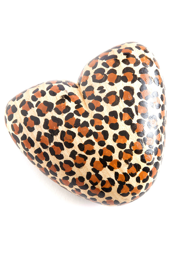 Kenyan Jacaranda Wood Leopard Print Heart