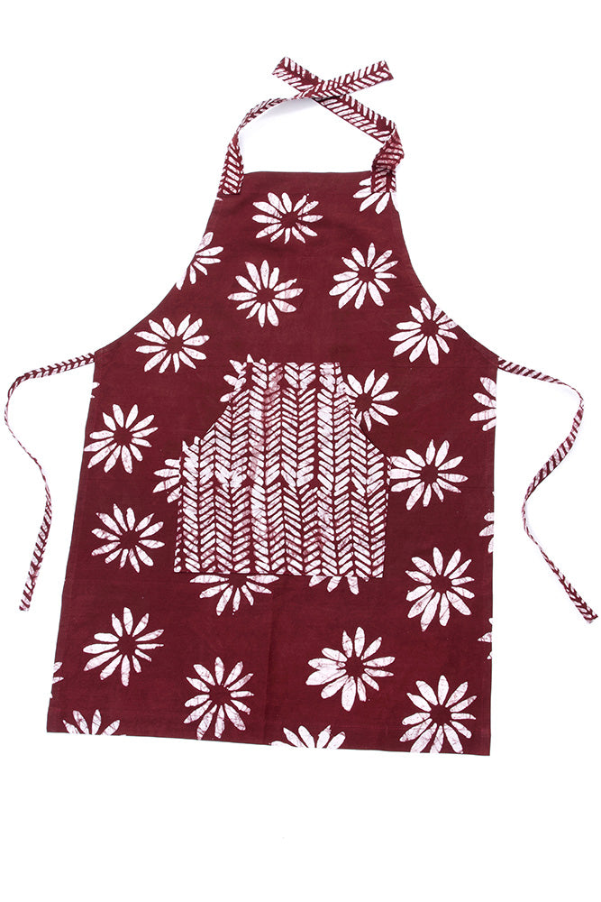 Ghanaian Flower Power Batik Print Apron with Front Pocket