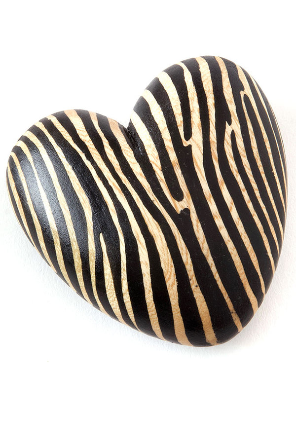 Kenyan Jacaranda Wood Zebra Print Heart