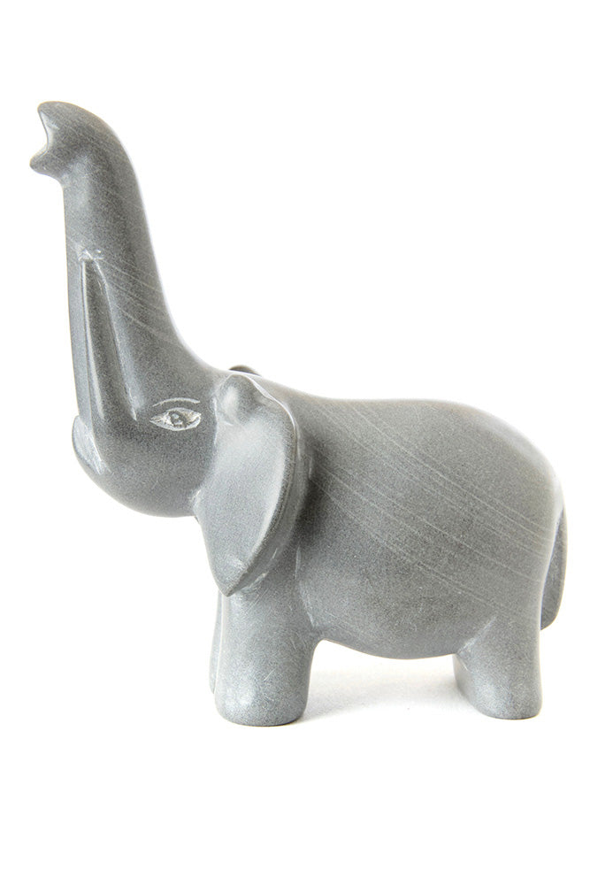 Dove Grey Soapstone Trumpeting Elephant