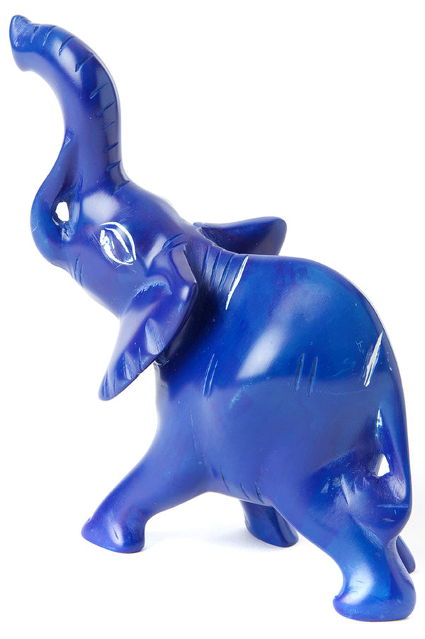 Large Blue Soapstone Trumpeting Elephant