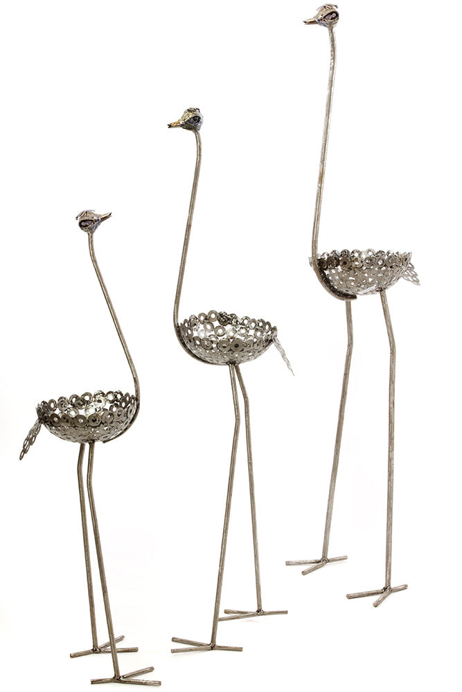 Tall Recycled Metal Ostrich Planters