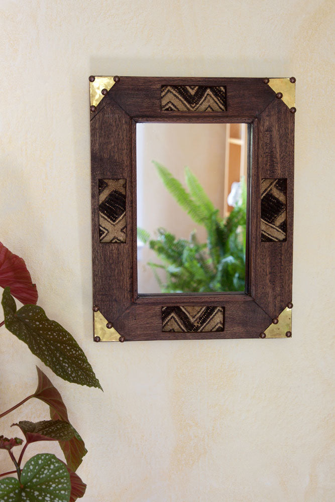 Kenyan Wooden Mirror with Kuba Cloth