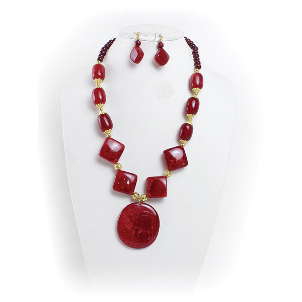 Ruby Red Stone Necklace & Earrings