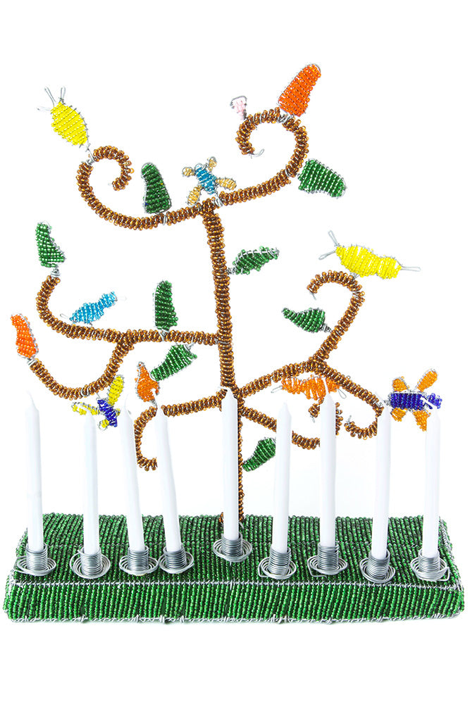 African Tree of Life Beaded Hanukkah Menorah