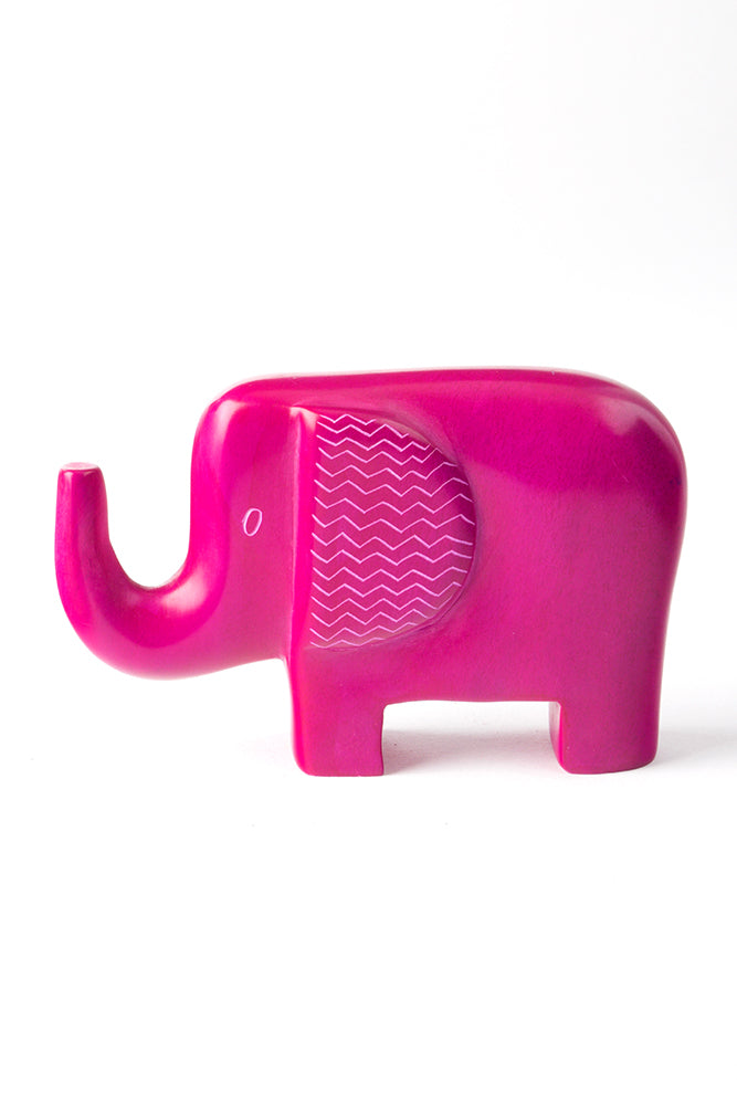 Pink Bashful Zig-Zag Elephant Soapstone Sculptures