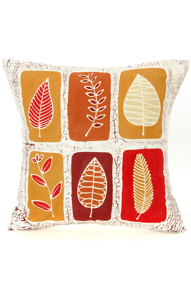 Zambian Hand Painted Lusandwa Leaves Pillow Cover with Optional Insert