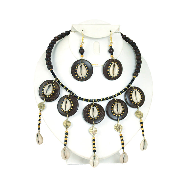 Beaded Bone/Brass/Cowrie Necklace Set