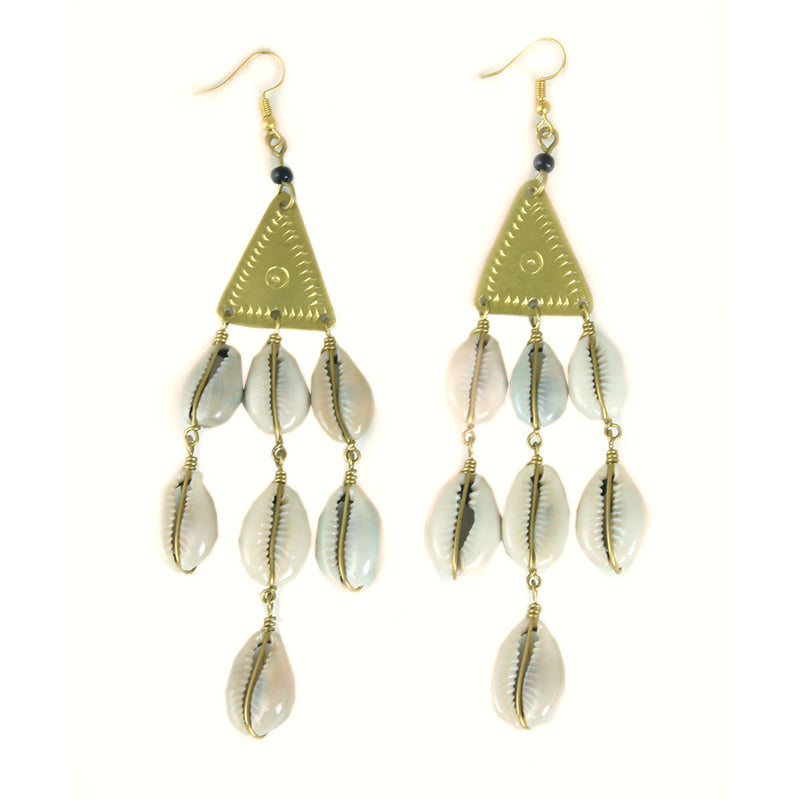 Triangle Brass Cowrie Shell Drop Earring