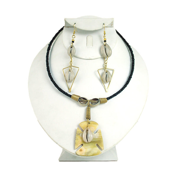 Adinkra Bone Cross Necklace Set - Small