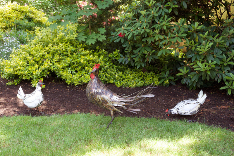 Recycled Metal Pecking Chicken Sculpture