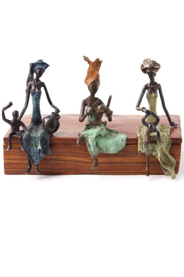 Assorted Bronze Seated Mother with Child Sculptures