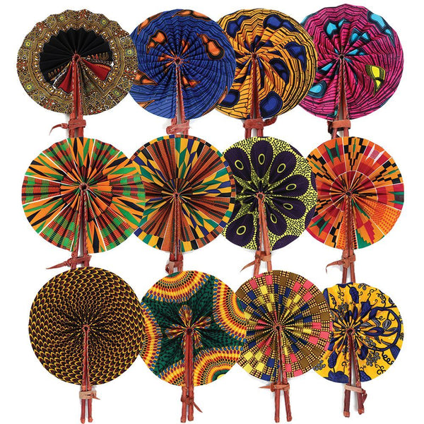 Set of 12 African Folding Fans