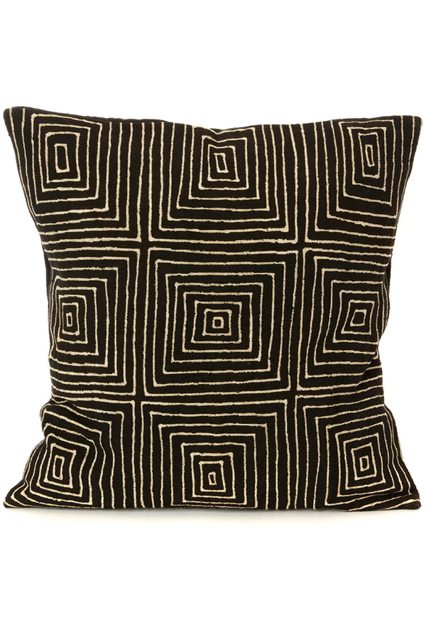 Black Segou Squares Organic Cotton Pillow with Optional Insert