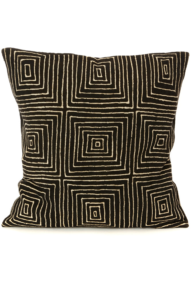 Black Segou Squares Organic Cotton Pillow with Optional Insert