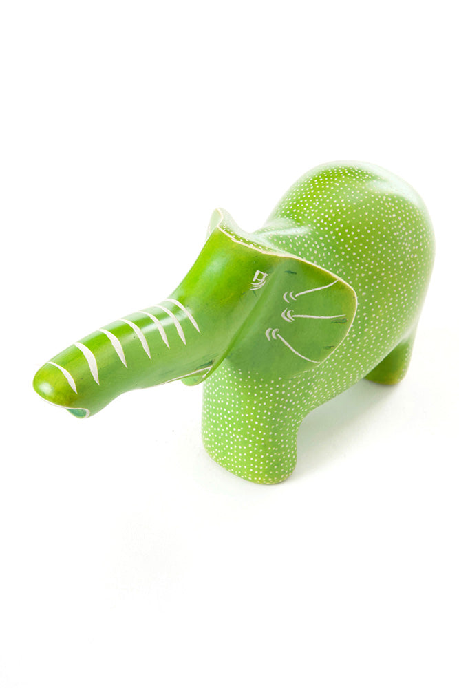 Large Lime Green Polka Dot Elephant with Trunk Up