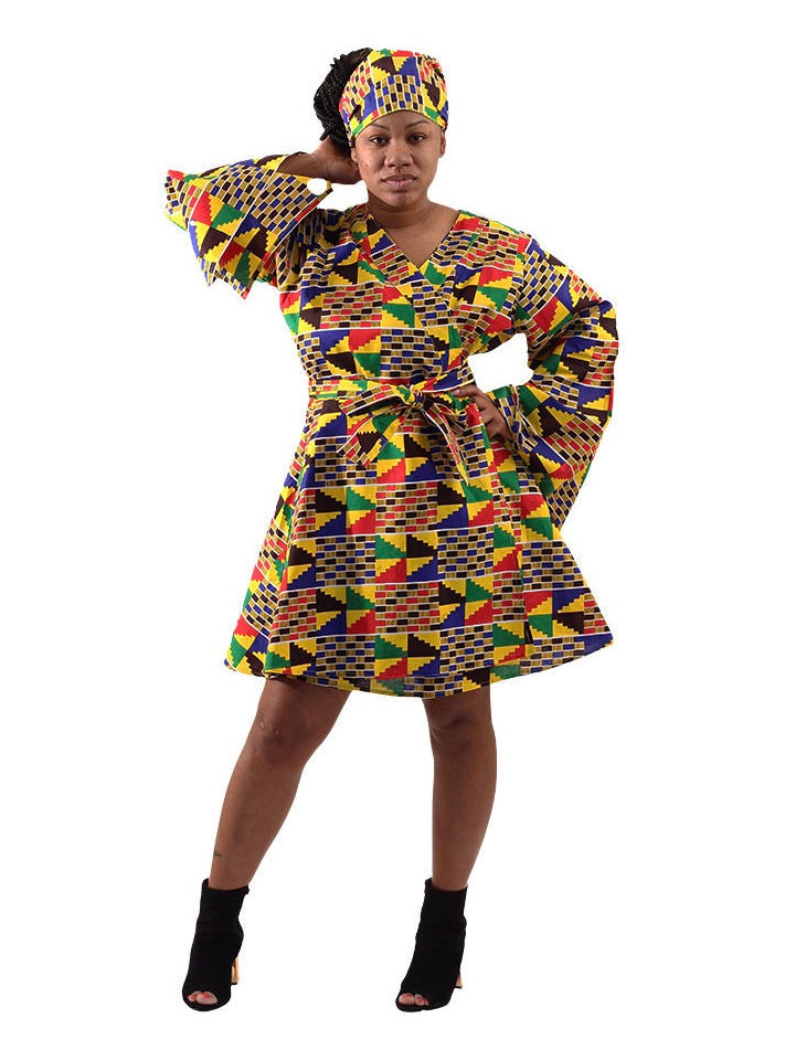 Kente Print Short Wrap Dress