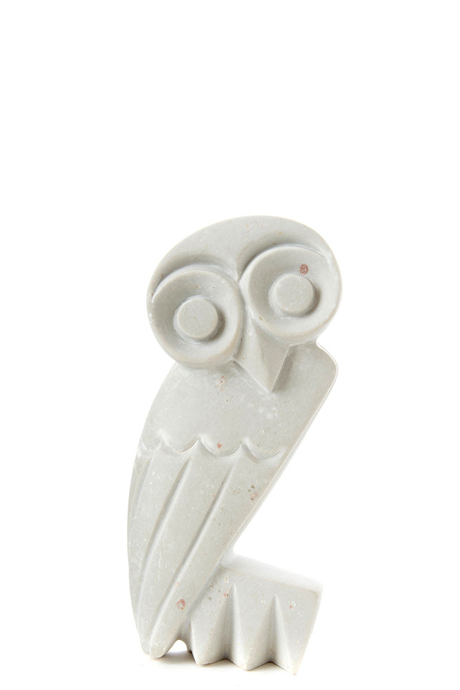 Small Hand Carved White Serpentine Owl Sculpture