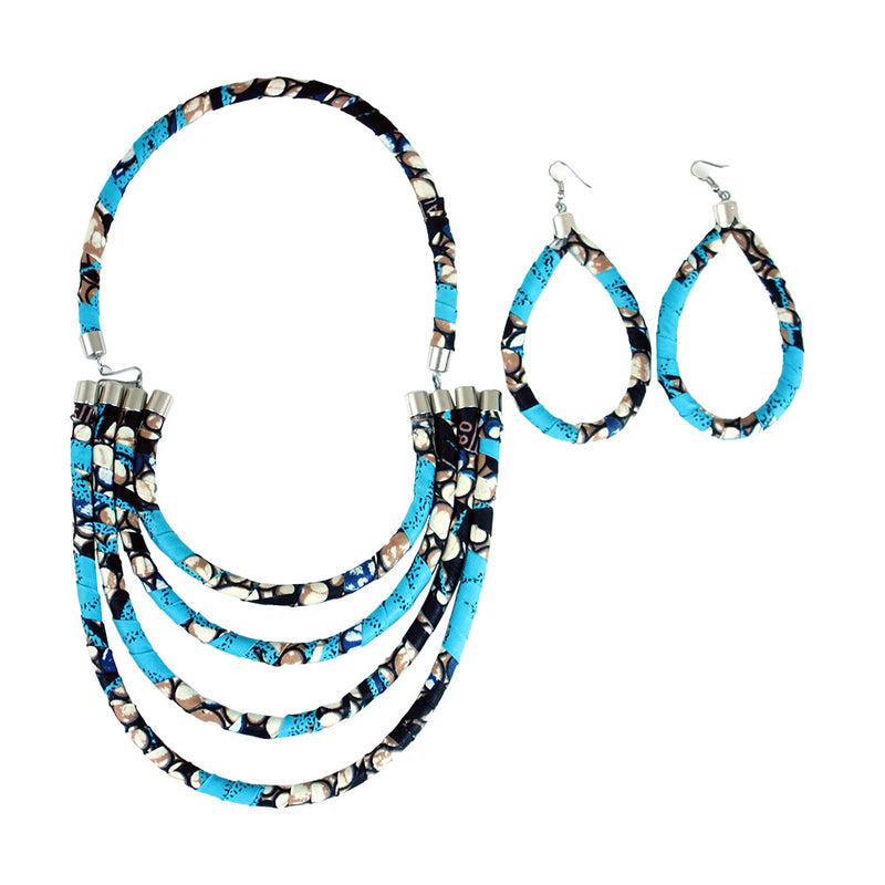 Blue Kitenge Necklace & Earring Set