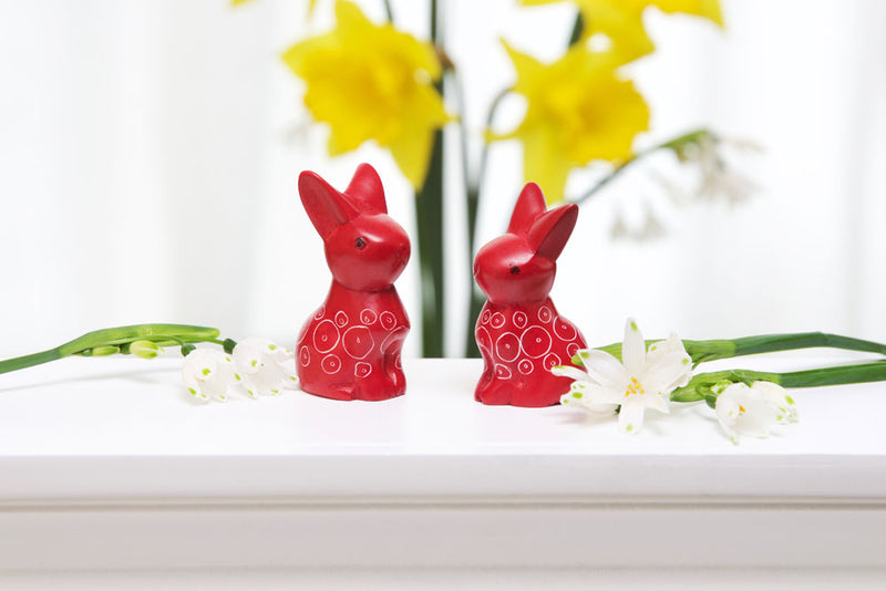 Set of Two Red Soapstone Baby Bunny Rabbits