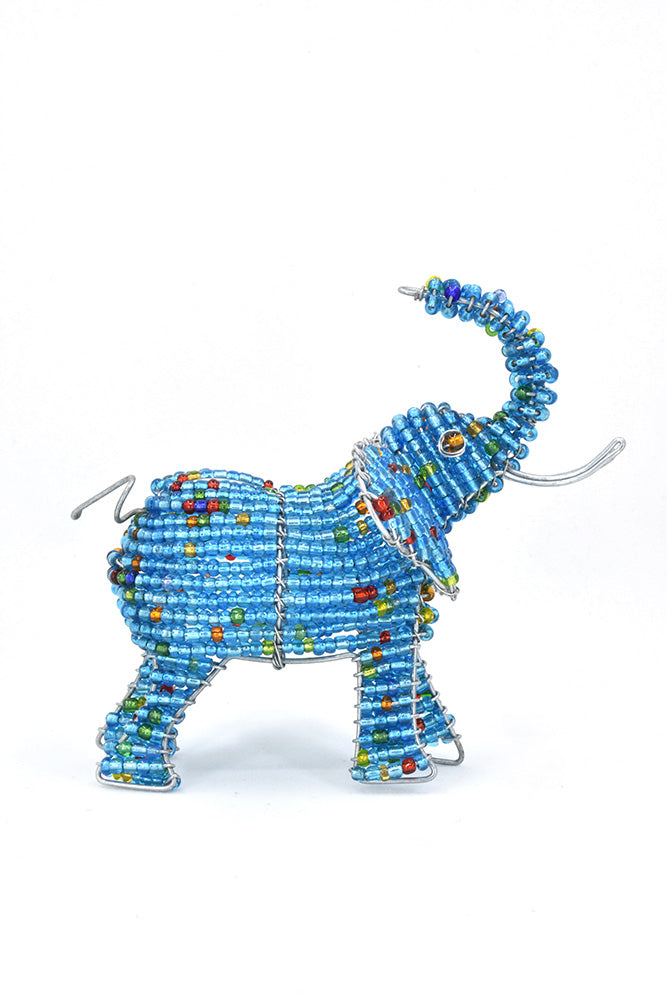 Patmore's Aqua Blue Beaded Elephant Sculpture