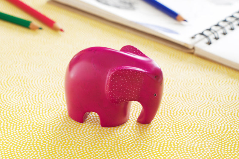 Pink Bashful Elephant Soapstone Sculpture