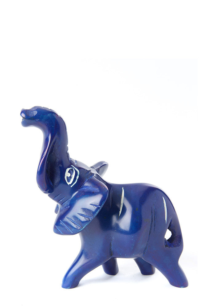 Small Blue Soapstone Trumpeting Elephant