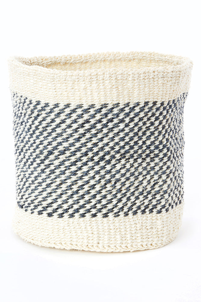 Set of Two Charcoal and Cream Twill Sisal Nesting Baskets