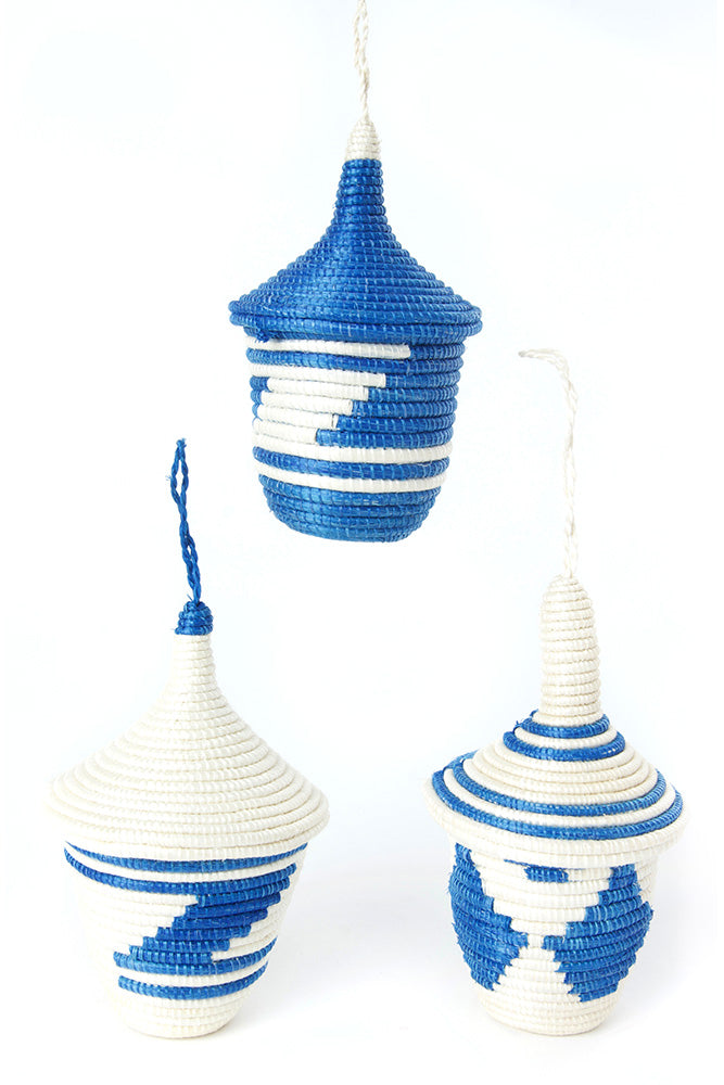 Blue and Natural Rwandan Giving Basket Ornament