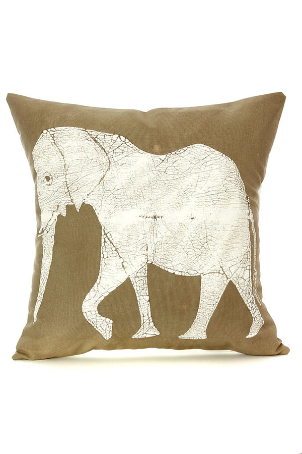 Zambian Hand Painted Dry Season Elephant Pillow Cover with Optional Insert