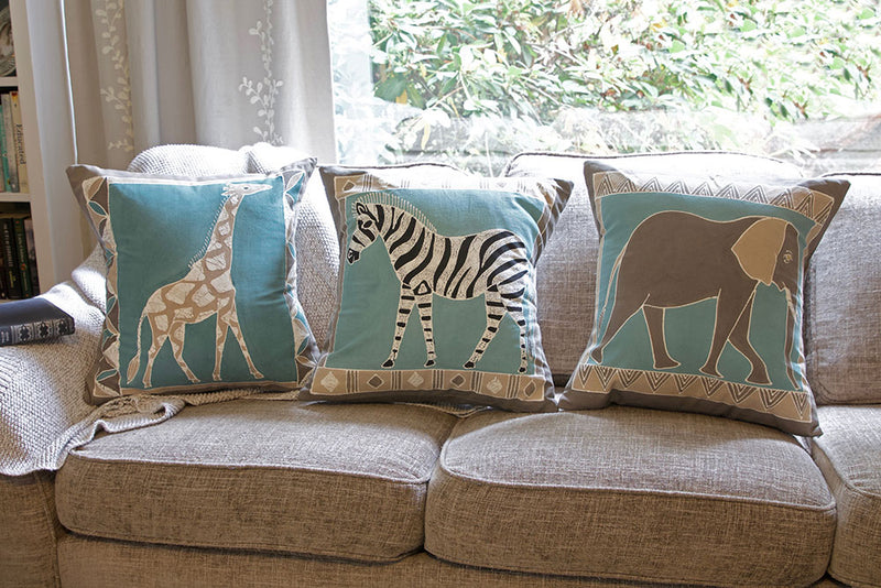 Zambian Hand Painted Bush Sky Giraffe Pillow Cover with Optional Insert