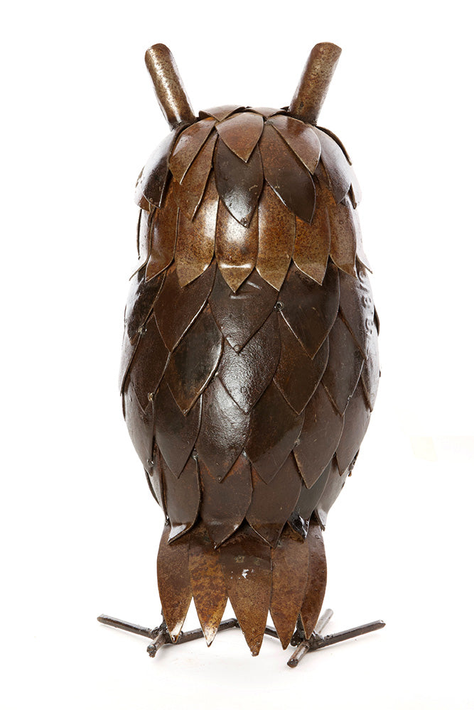 Brown Recycled Metal Great Horned Owl Sculptures