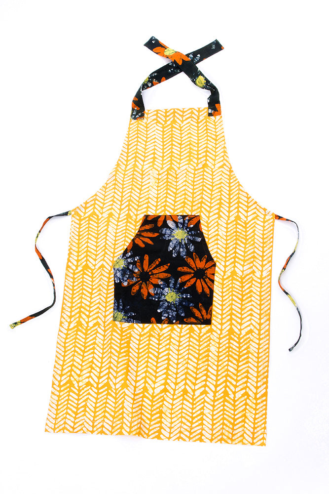 Ghanaian Sunshine Batik Print Apron with Front Pocket