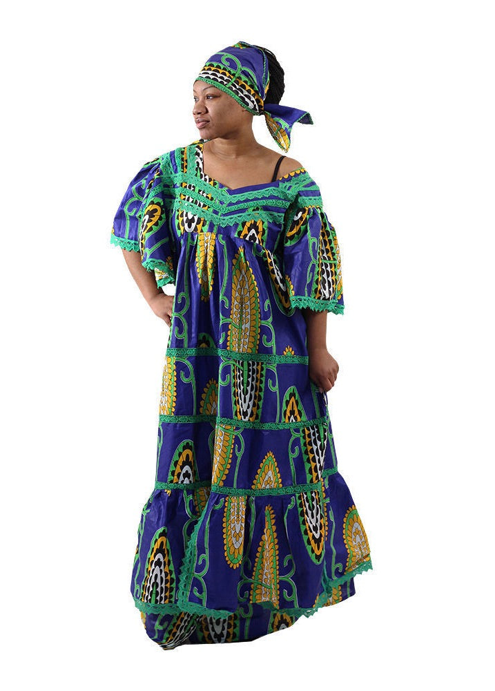 Blue African Print 3-Piece Lace Dress