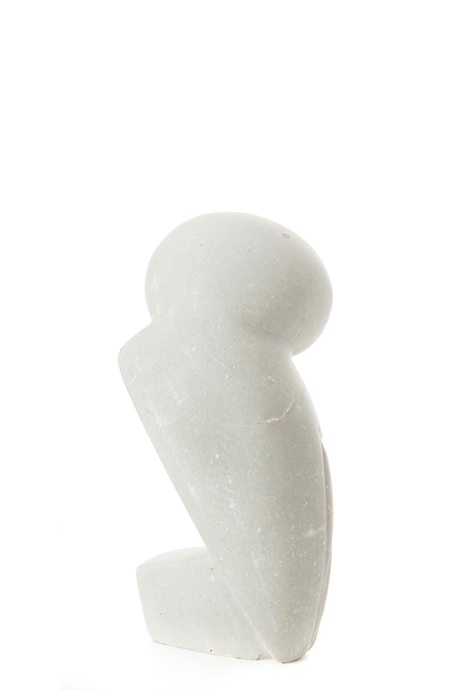 Small Hand Carved White Serpentine Owl Sculpture