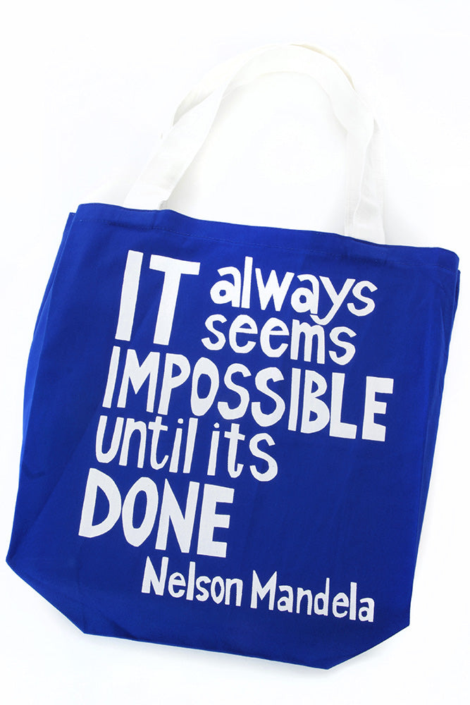 Blue Impossible Until Done Mandela Tote Bag