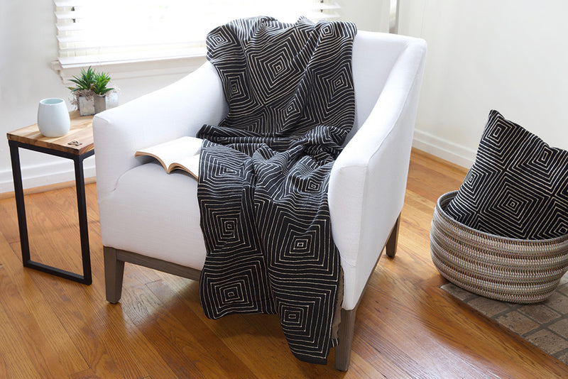 Black Segou Squares Organic Cotton Mudcloth Throw