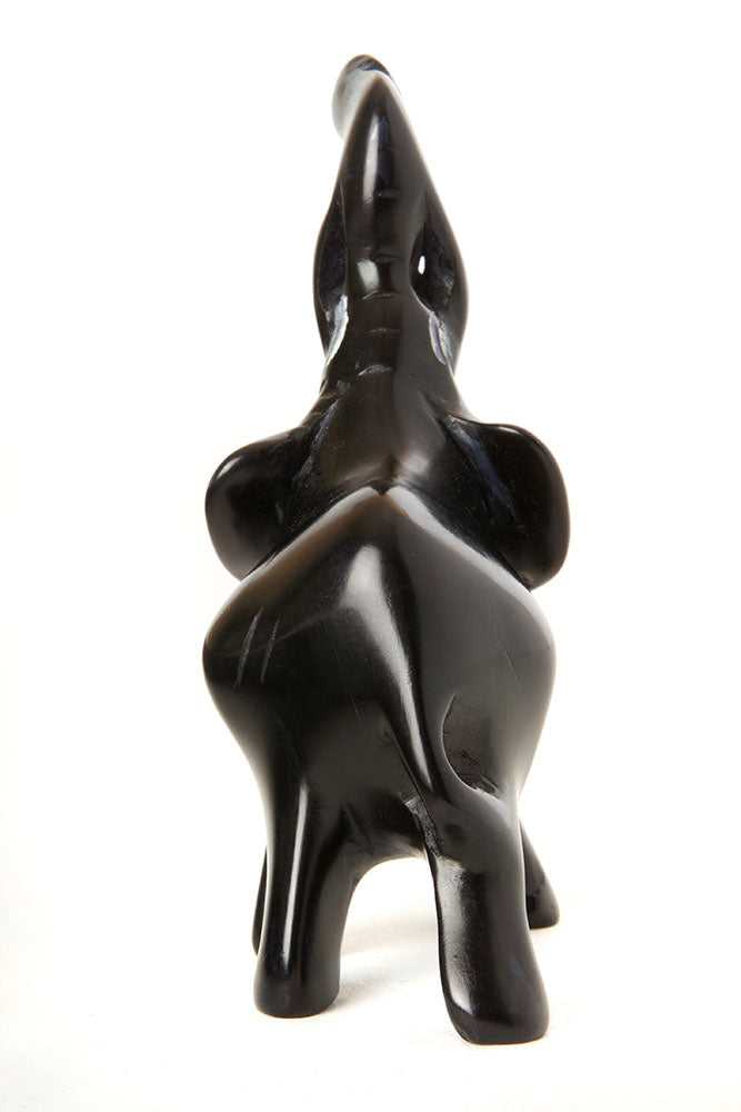 Large Black Soapstone Trumpeting Elephant