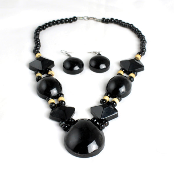 Obsidian Bone Beaded Necklace Set