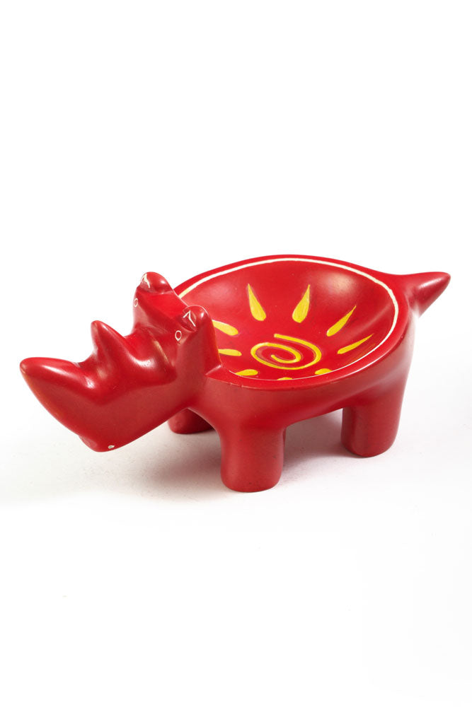 Crimson Sunshine Soapstone Rhino Dish