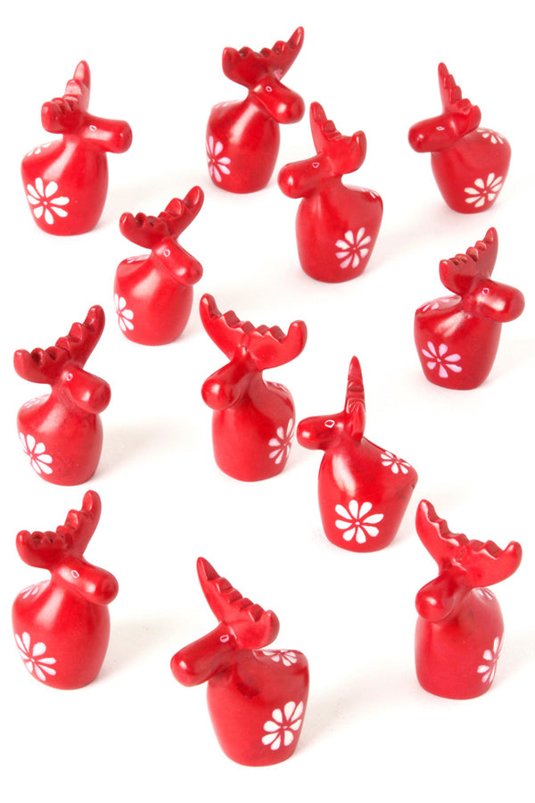 One Dozen Miniature Red Soapstone Reindeer