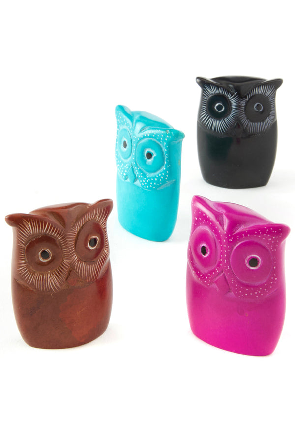 Set of Four Miniature Soapstone Wise Owls