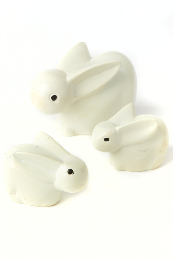 Set of Two Natural Soapstone Baby Bunny Rabbits