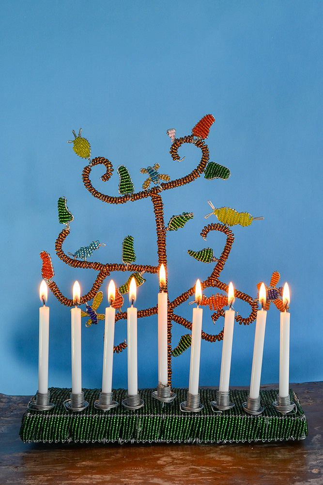 African Tree of Life Beaded Hanukkah Menorah