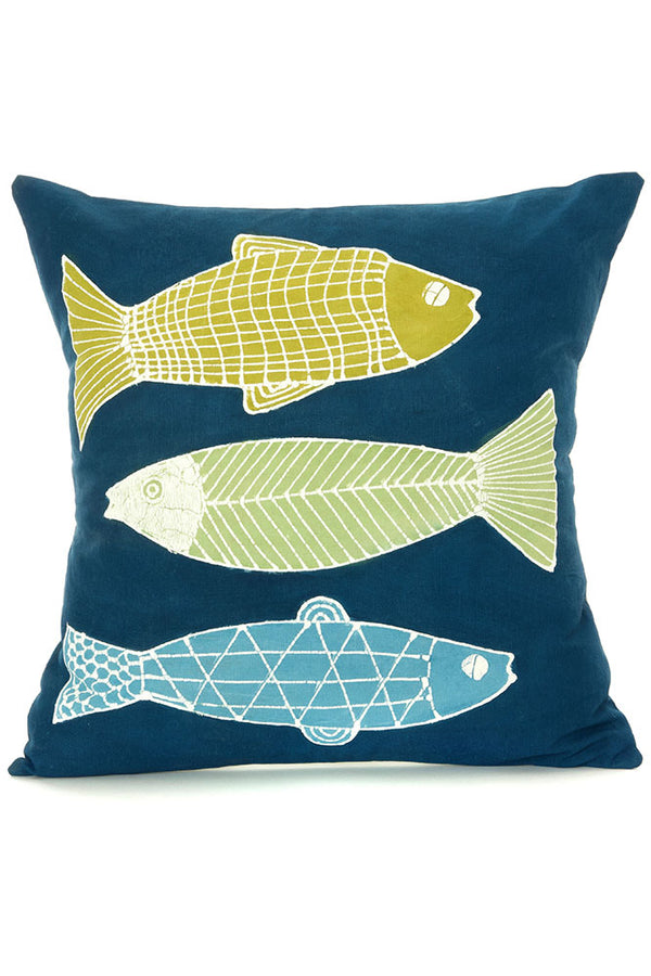 Zambian Hand Painted Blue Zambezi Fish Pillow Cover with Optional Insert