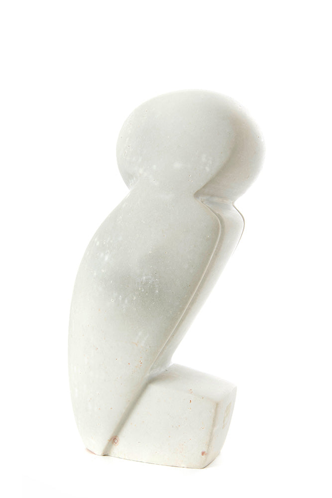 Medium Hand Carved White Serpentine Owl Sculpture